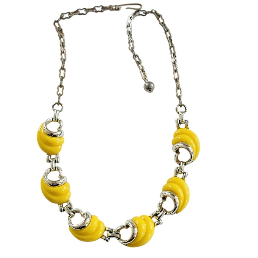 VTG 60s Necklace Collar Lucite Celluloid‎ Yellow Gold Tone Estate Jewelry Retro
